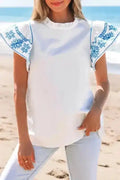 White Embroidered Ruffled Sleeve Frilled Collar Blouse Women UK