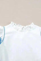White Embroidered Ruffled Sleeve Frilled Collar Blouse Women UK