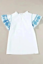 White Embroidered Ruffled Sleeve Frilled Collar Blouse Women UK
