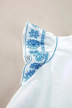 White Embroidered Ruffled Sleeve Frilled Collar Blouse Women UK
