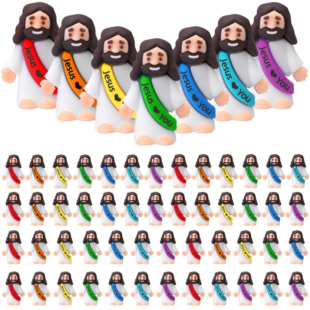 Bememo 50 Pcs Mini Jesus Figures – Rainbow Colors | Easter Party Favors