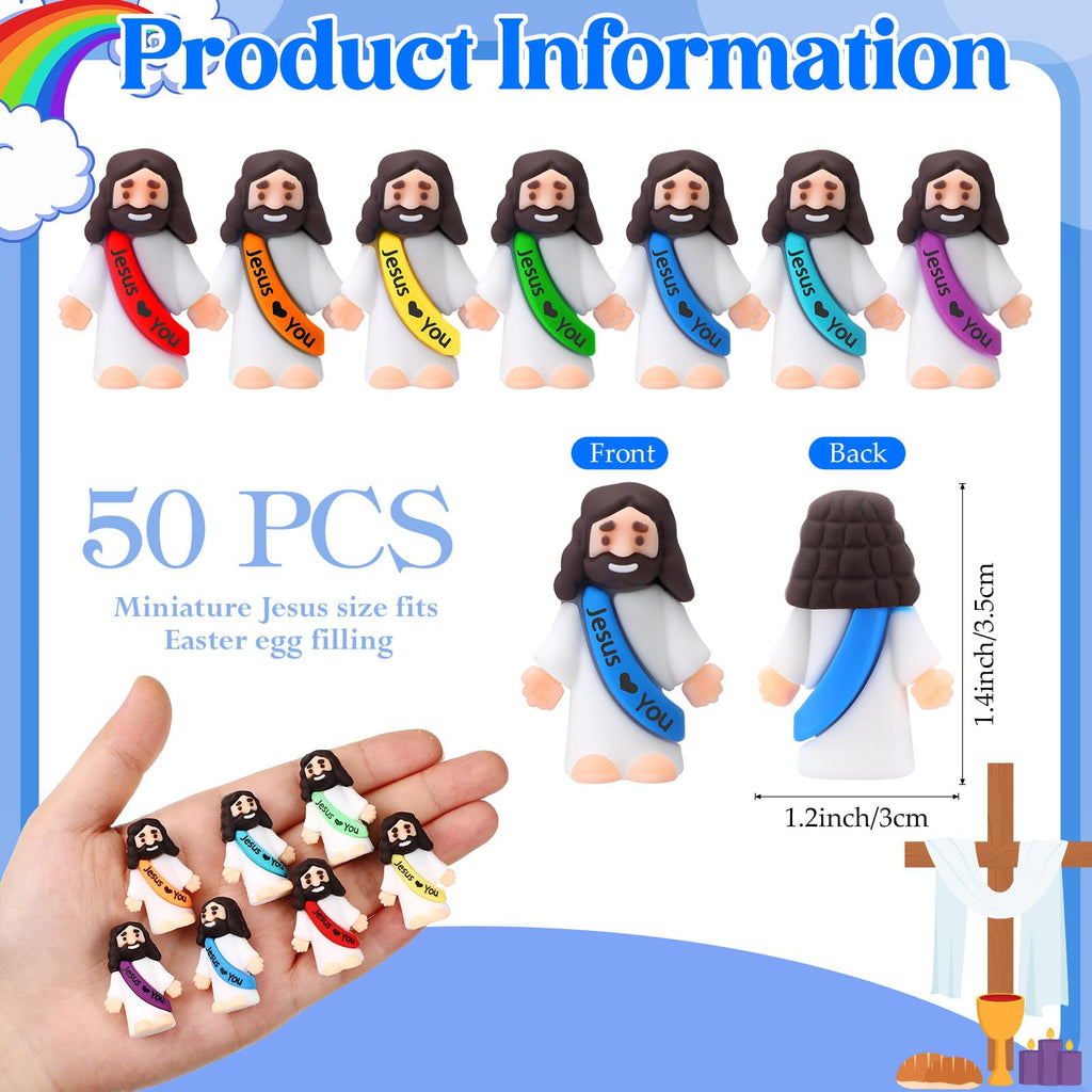 Bememo 50 Pcs Mini Jesus Figures – Rainbow Colors | Easter Party Favors