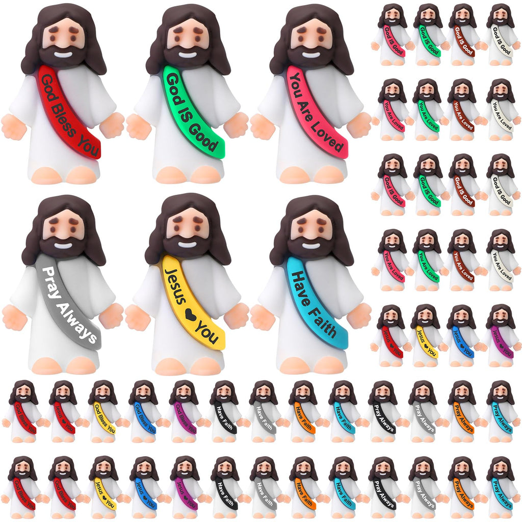 Bememo 100 Pcs Little Jesus Figures — Colorful Rubber Miniatures for Religious Party Favors