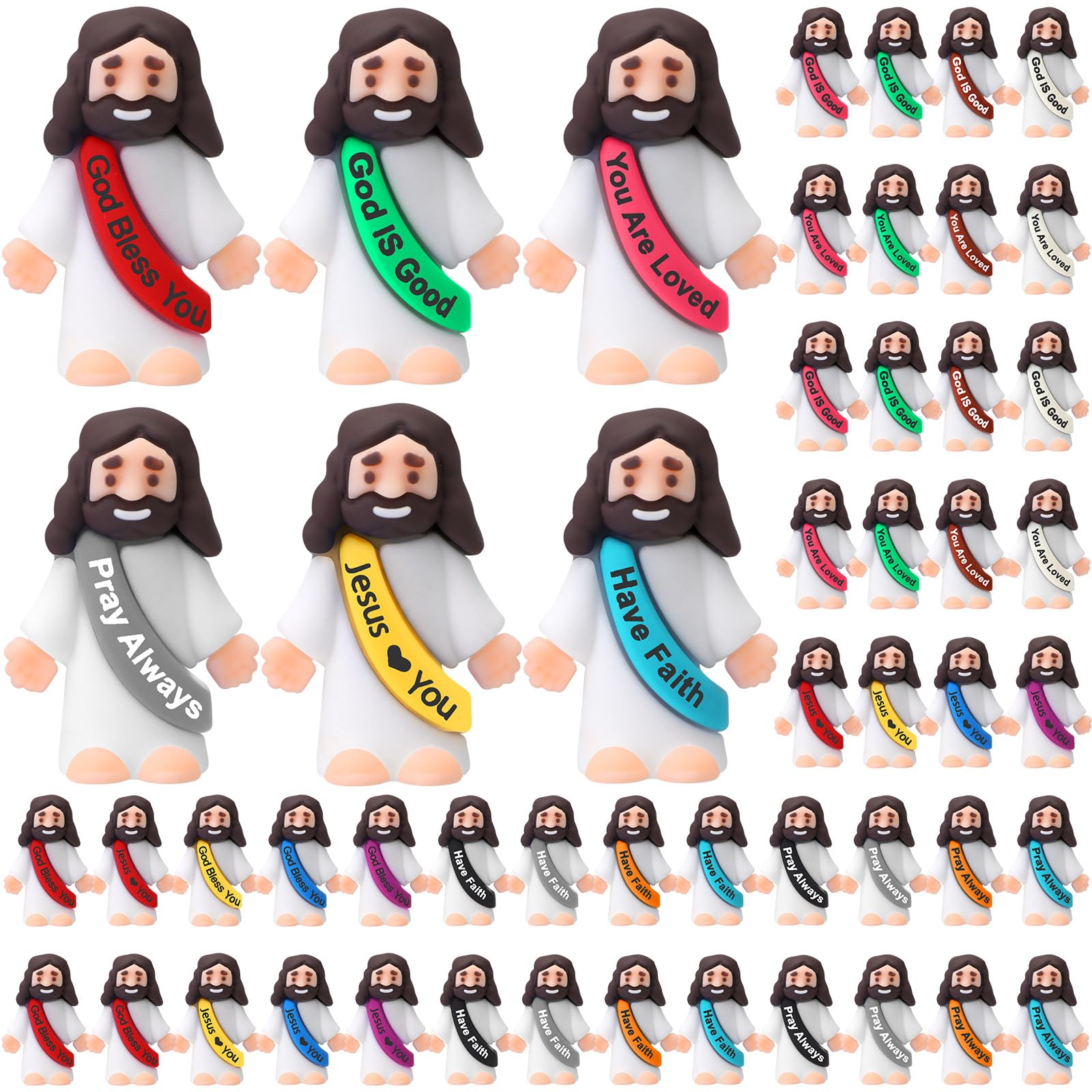 Bememo 100 Pcs Little Jesus Figures — Colorful Rubber Miniatures for Religious Party Favors