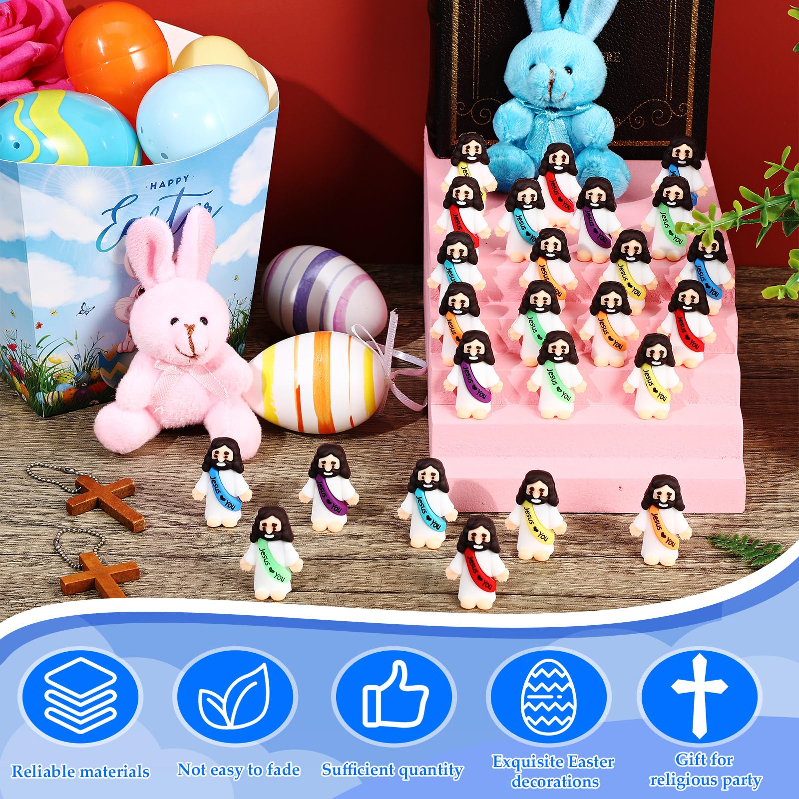 Bememo 50 Pcs Mini Jesus Figures – Rainbow Colors | Easter Party Favors
