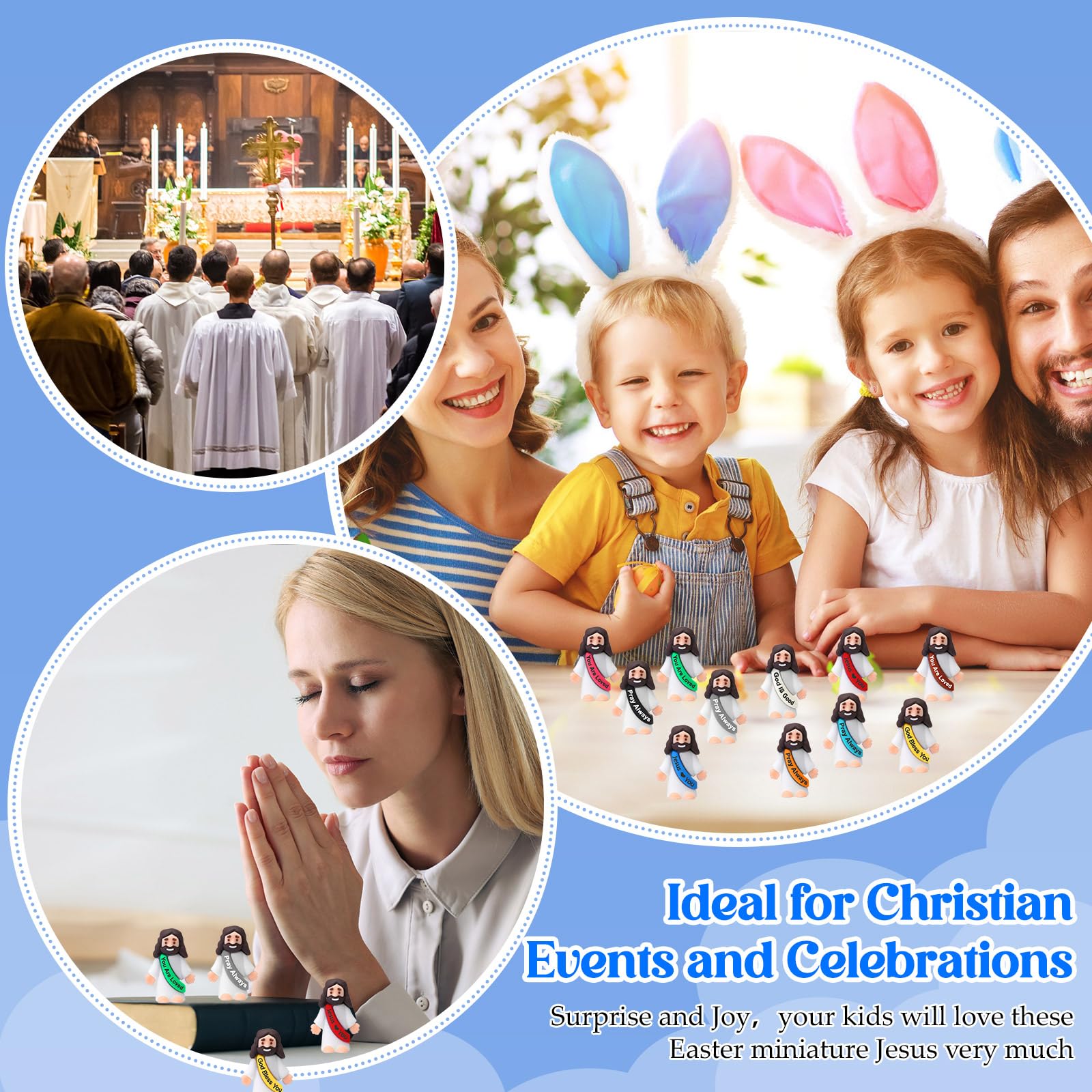 Bememo 100 Pcs Little Jesus Figures — Colorful Rubber Miniatures for Religious Party Favors