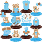 Bencailor 12 Bear Baby Shower Honeycomb Centerpieces – Neutral Cream & Blue Table Decorations