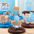 Bencailor 12 Bear Baby Shower Honeycomb Centerpieces – Neutral Cream & Blue Table Decorations