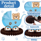Bencailor 12 Bear Baby Shower Honeycomb Centerpieces – Neutral Cream & Blue Table Decorations