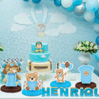 Bencailor 12 Bear Baby Shower Honeycomb Centerpieces – Neutral Cream & Blue Table Decorations