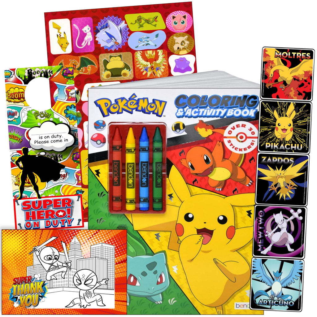 Bendon Pokemon Stickers Activity Set – Coloring Book, Reward Stickers, Door Hanger & Thank You Card Craft