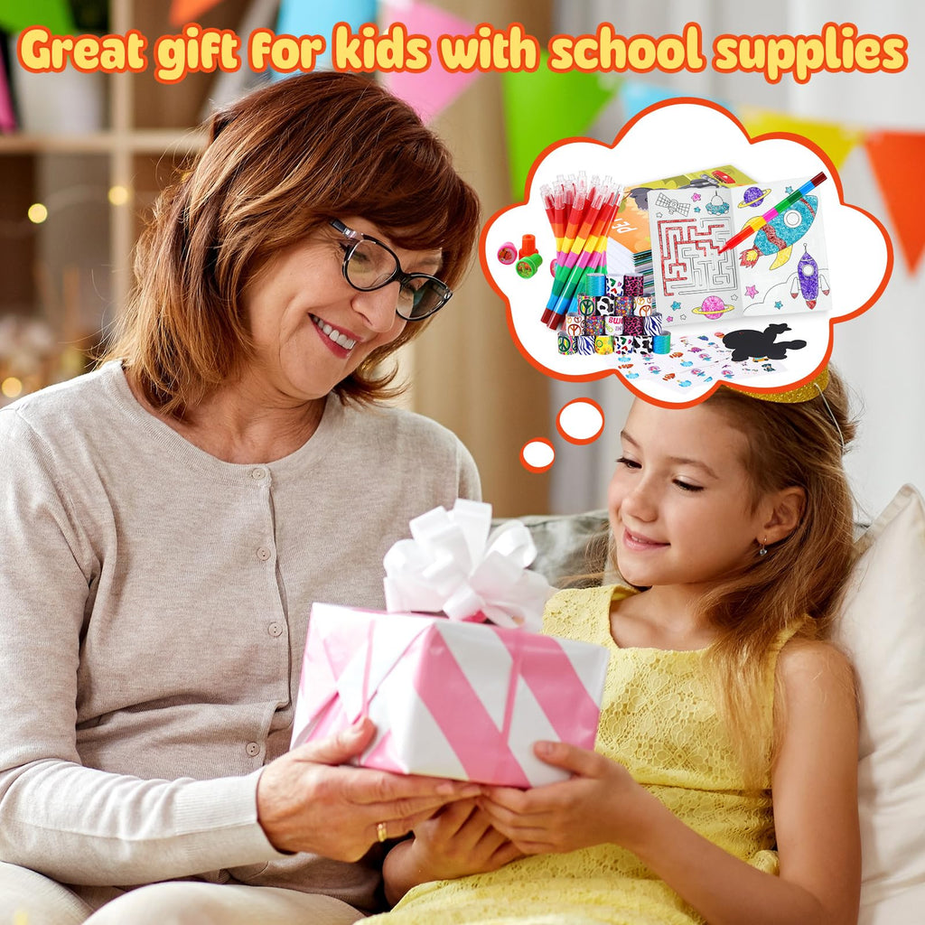BenLouis 192Pcs Kids Party Favors: Mini Coloring Books, Crayons, Slap Bracelets & Stickers Set