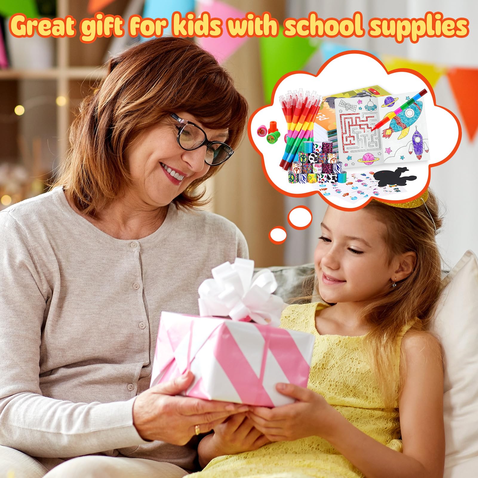 BenLouis 192Pcs Kids Party Favors: Mini Coloring Books, Crayons, Slap Bracelets & Stickers Set