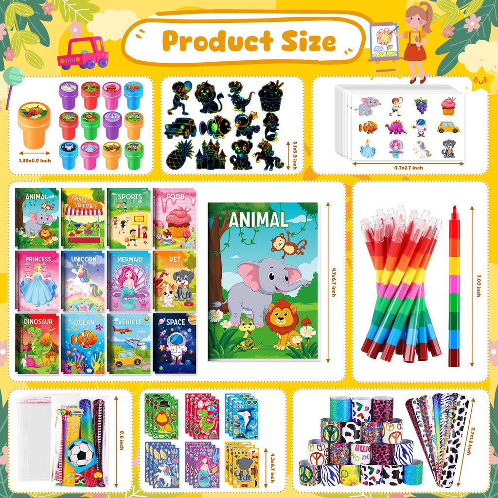 BenLouis 192Pcs Kids Party Favors: Mini Coloring Books, Crayons, Slap Bracelets & Stickers Set