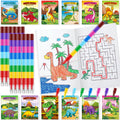 BenLouis 24 Dinosaur Mini Coloring Books with Stacking Crayons – Kids Party Favors & Classroom Activity Bulk