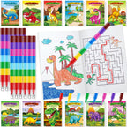 BenLouis 24 Dinosaur Mini Coloring Books with Stacking Crayons – Kids Party Favors & Classroom Activity Bulk