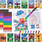 BenLouis 24 Sports Mini Coloring Books with 24 Stacking Crayons | Kids Party Favors & Classroom Activities