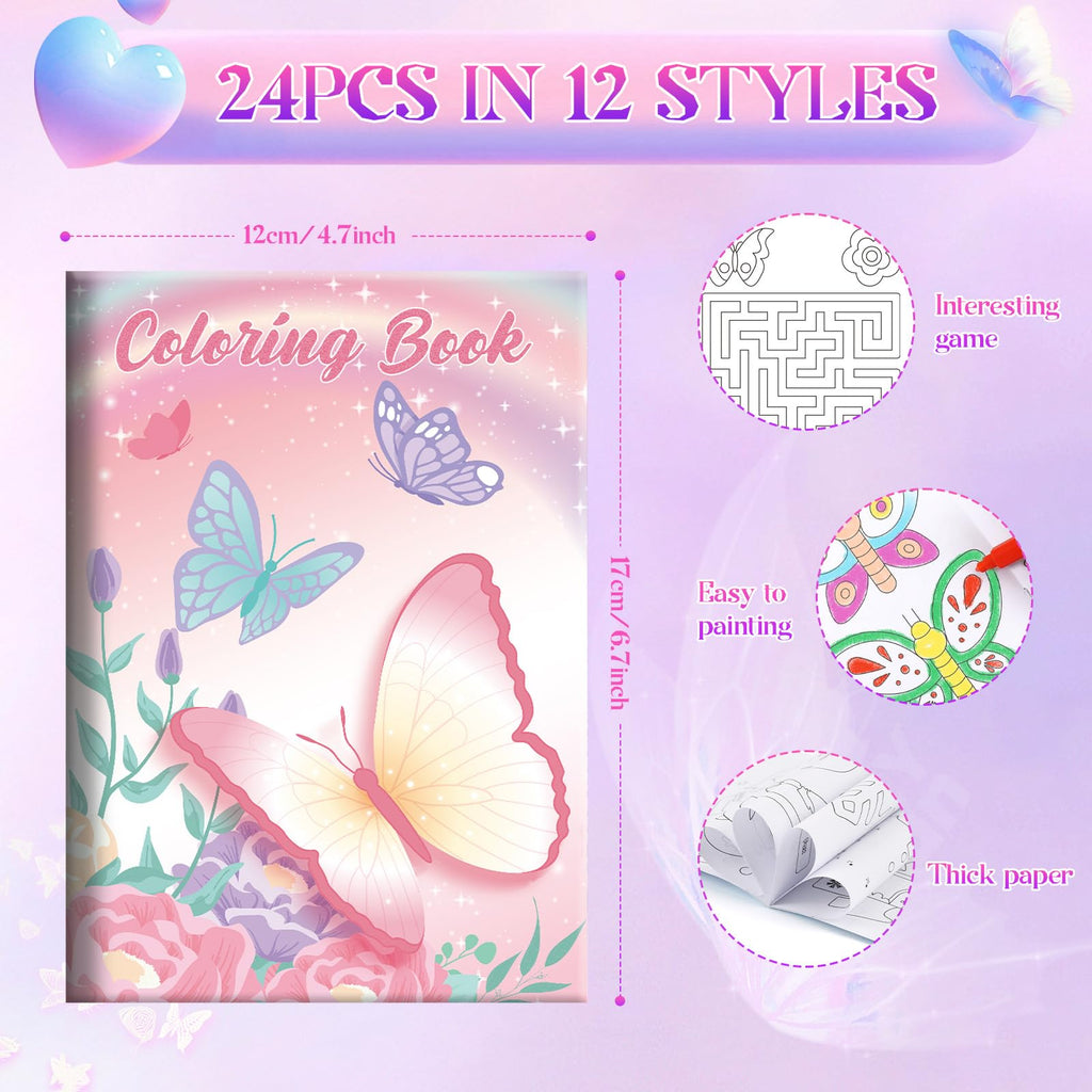 BenLouis 24 Pcs Butterfly Mini Coloring Books – Kids Party Favors & Activities