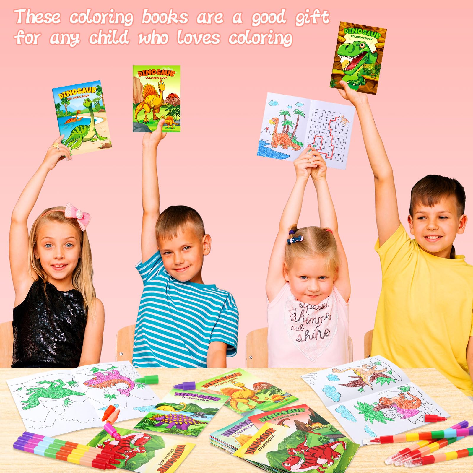 BenLouis 24 Dinosaur Mini Coloring Books with Stacking Crayons – Kids Party Favors & Classroom Activity Bulk