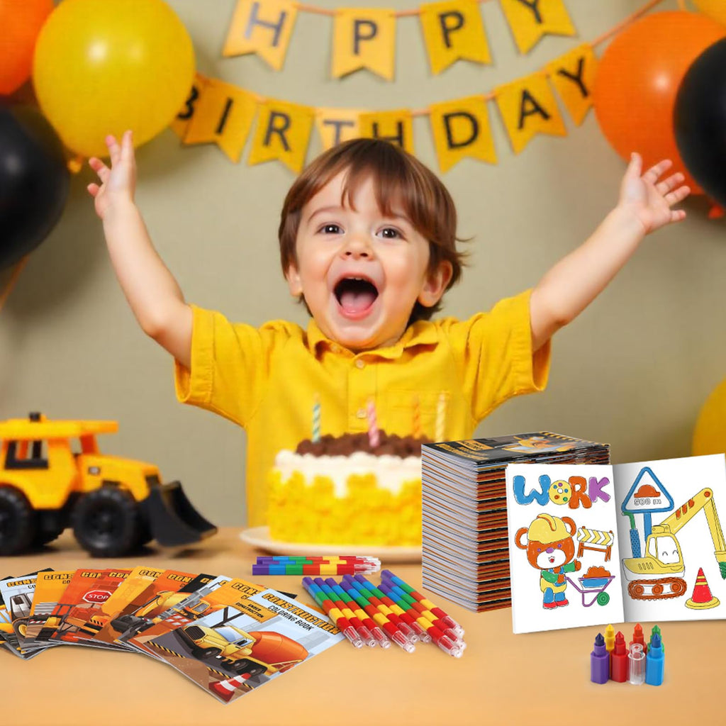 BenLouis 24 Pcs Construction Mini Coloring Books - Excavator Theme Party Favors & Bulk Activities