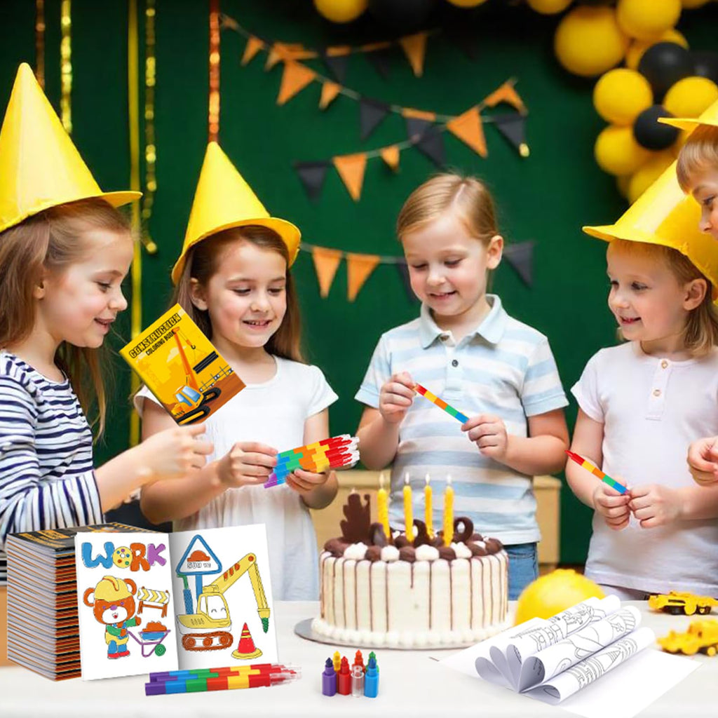 BenLouis 24 Pcs Construction Mini Coloring Books - Excavator Theme Party Favors & Bulk Activities