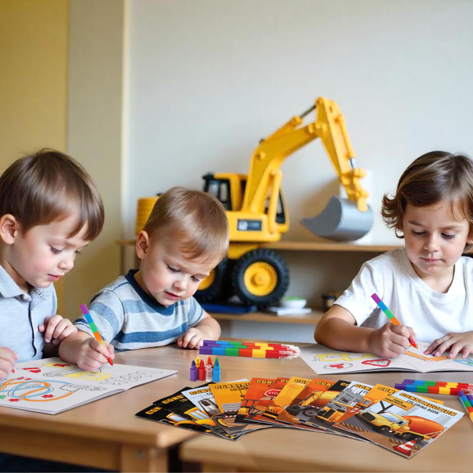 BenLouis 24 Pcs Construction Mini Coloring Books - Excavator Theme Party Favors & Bulk Activities