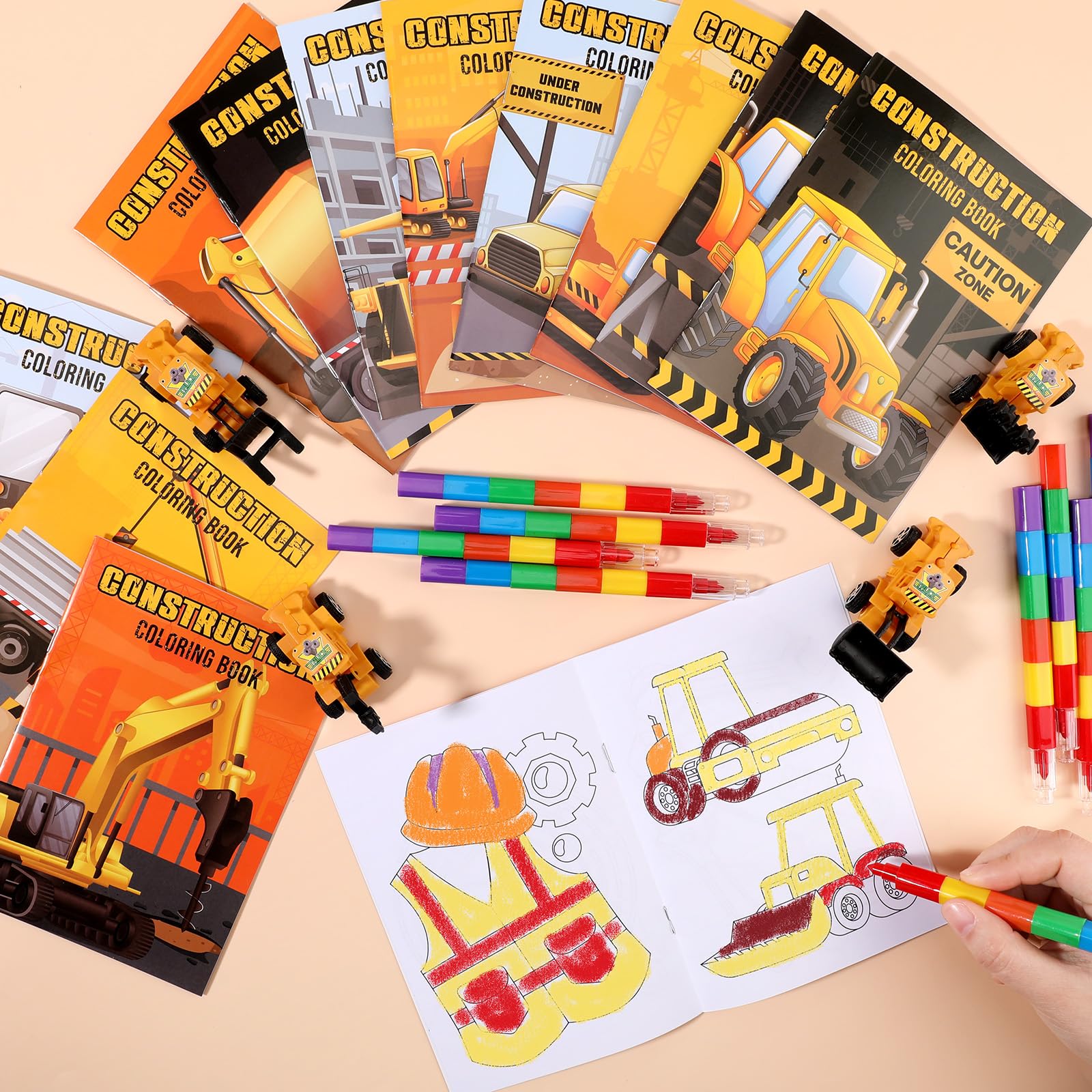 BenLouis 24 Pcs Construction Mini Coloring Books - Excavator Theme Party Favors & Bulk Activities