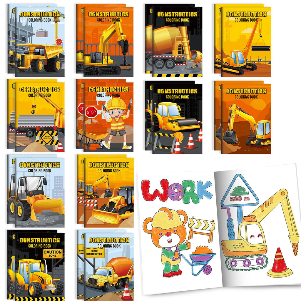 BenLouis 24 Pcs Construction Mini Coloring Books - Excavator Theme Party Favors & Bulk Activities