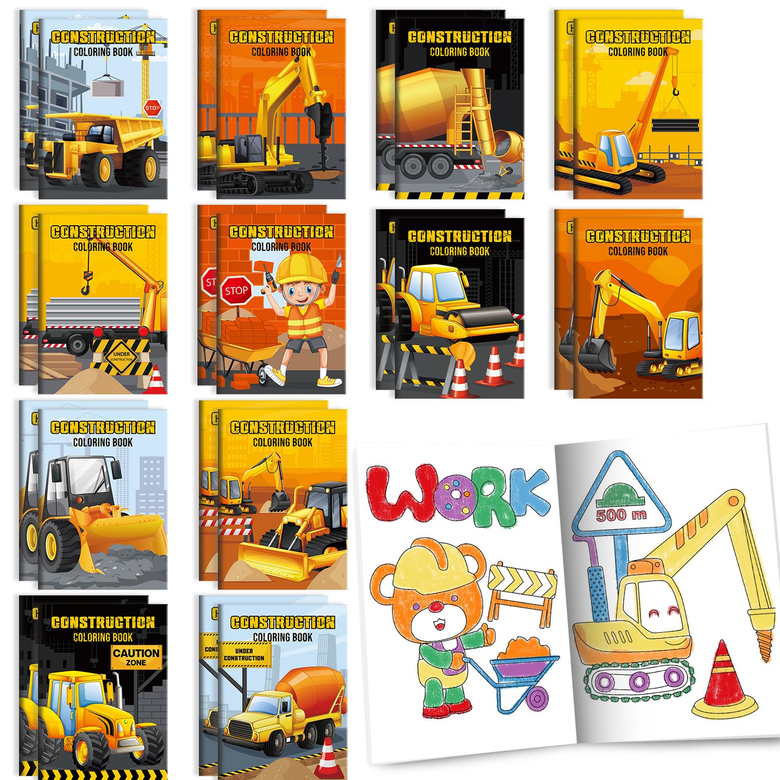 BenLouis 24 Pcs Construction Mini Coloring Books - Excavator Theme Party Favors & Bulk Activities