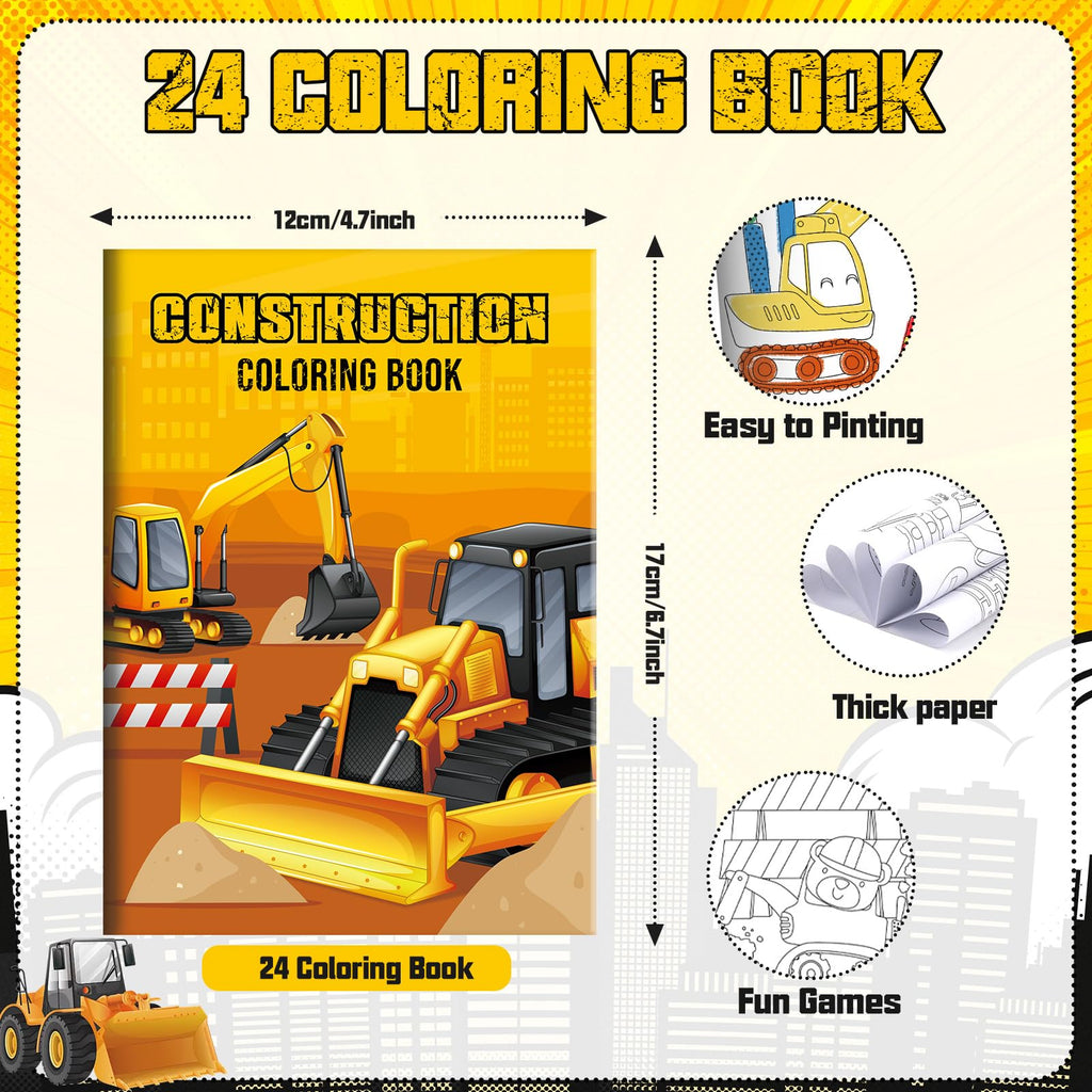 BenLouis 24 Pcs Construction Mini Coloring Books - Excavator Theme Party Favors & Bulk Activities