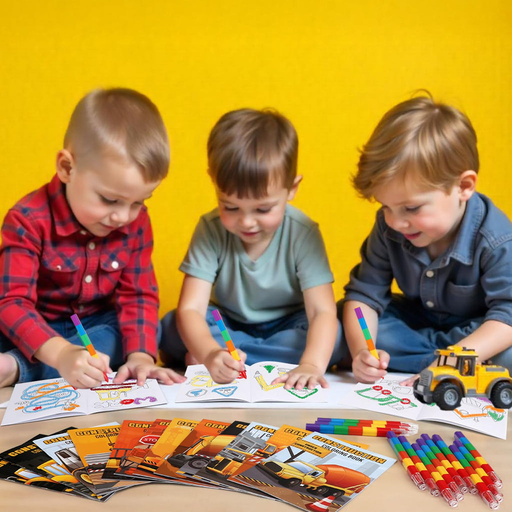 BenLouis 24 Pcs Construction Mini Coloring Books - Excavator Theme Party Favors & Bulk Activities