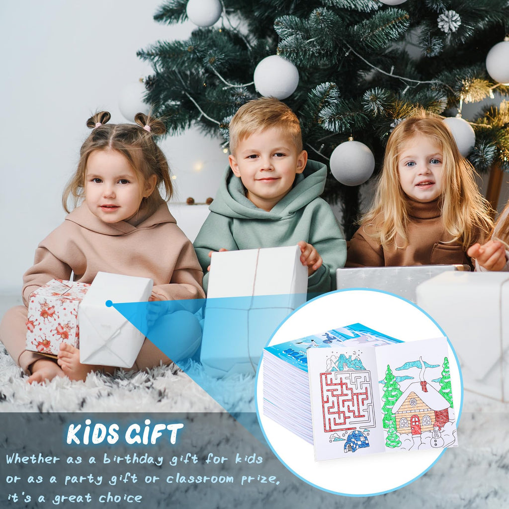 BenLouis 12 Winter Mini Coloring Books with Stacking Crayons – Kids Party Favors