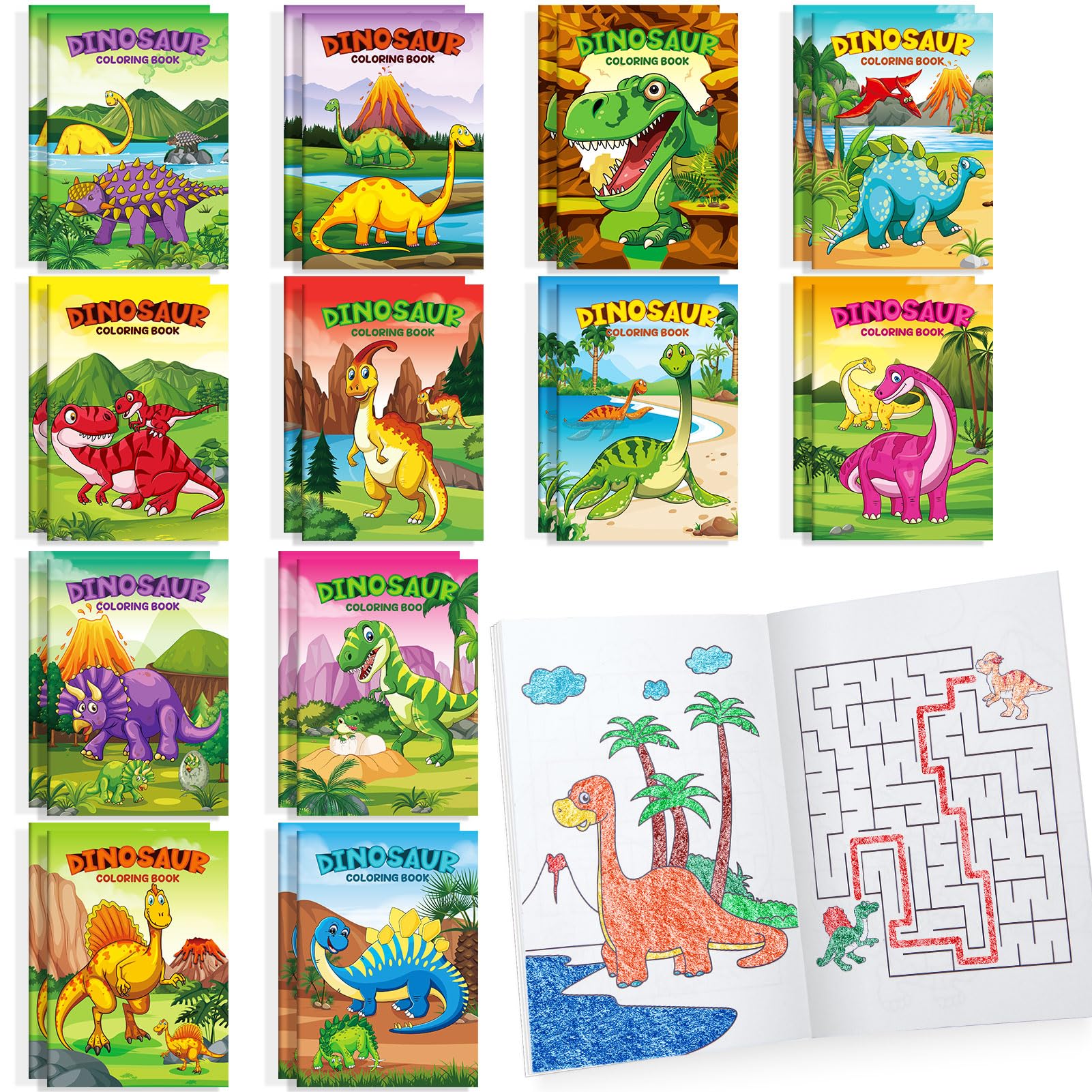 BenLouis 24 Pcs Dinosaur Mini Coloring Books – Bulk Kids Party Favors
