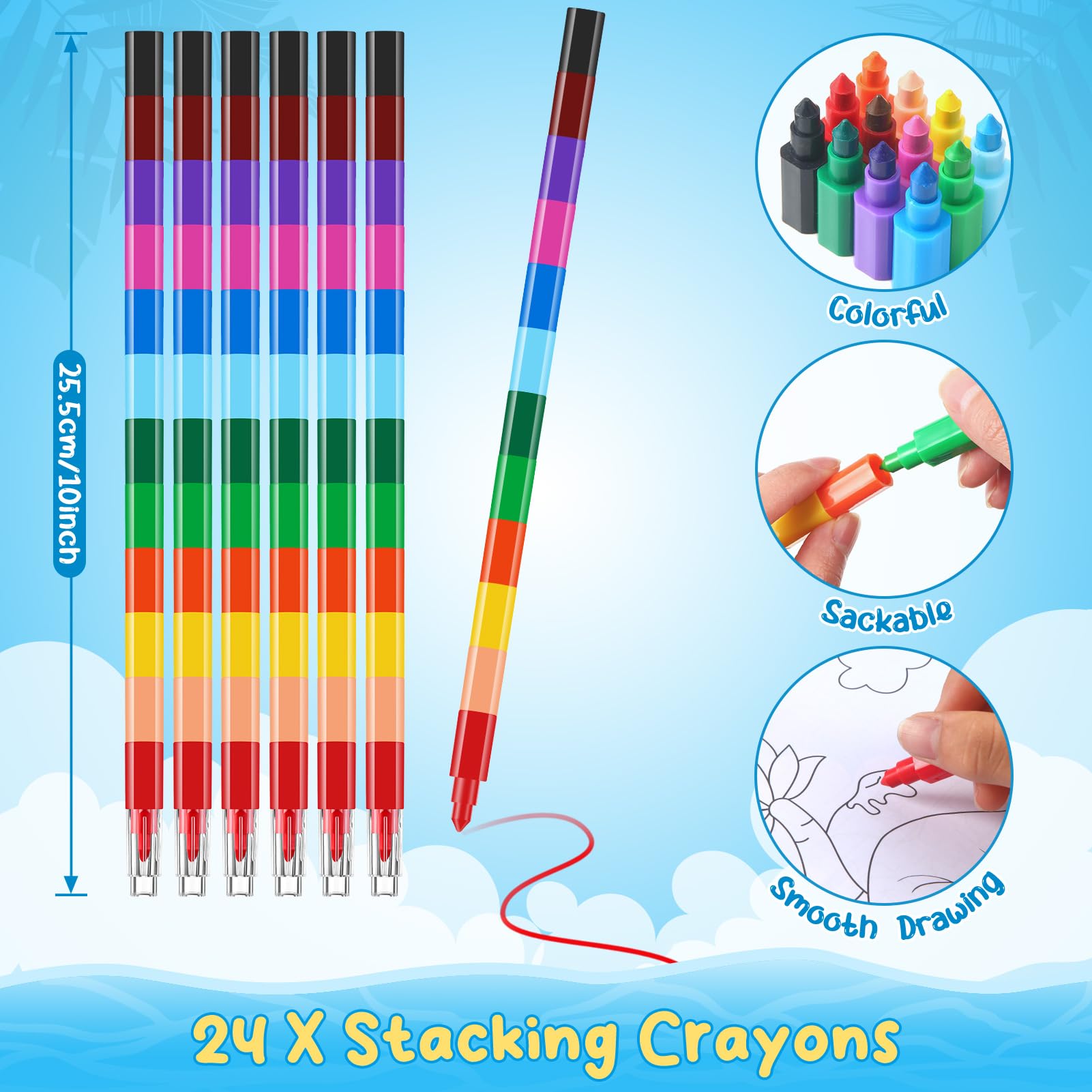 BenLouis 24 Dinosaur Mini Coloring Books with Stacking Crayons – Kids Party Favors & Classroom Activity Bulk