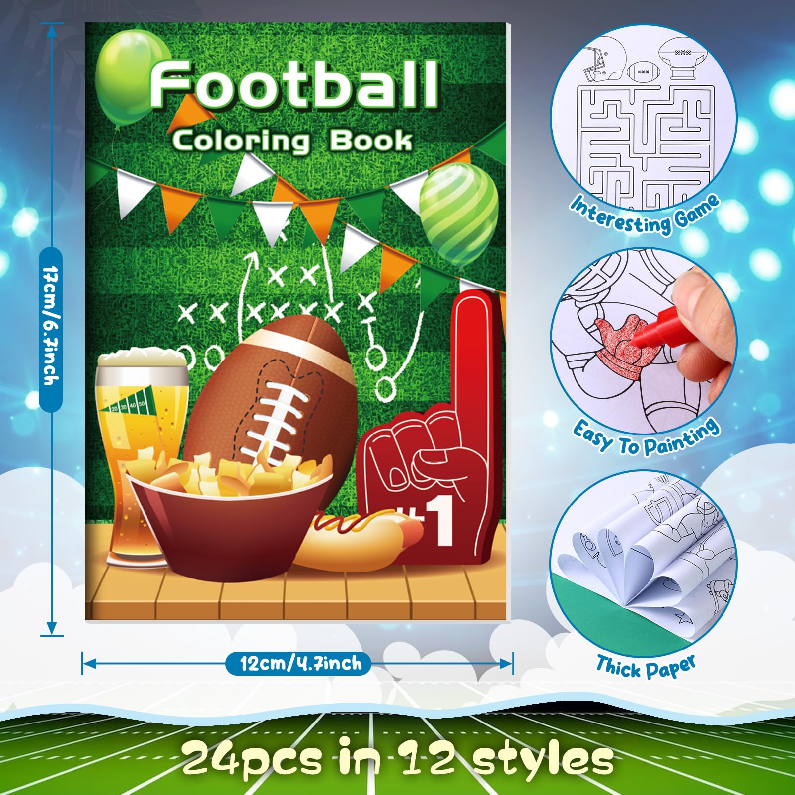 BenLouis 24 Pcs Football Mini Coloring Books – Kids Party Favors & Bulk Activity Books