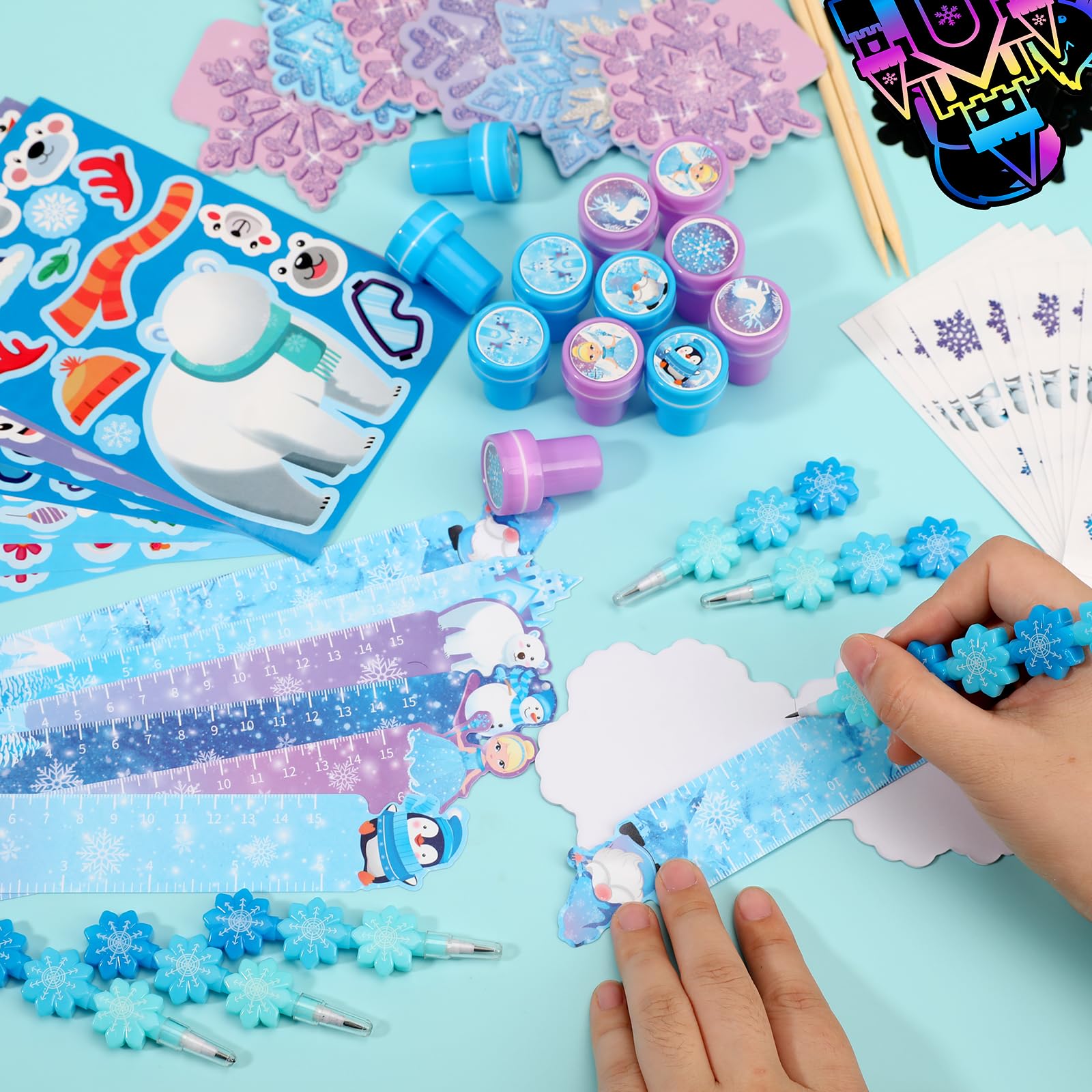 BenLouis 432Pcs Frozen School Stationery Set – Winter Snowflake Classroom Favors & Party Prizes