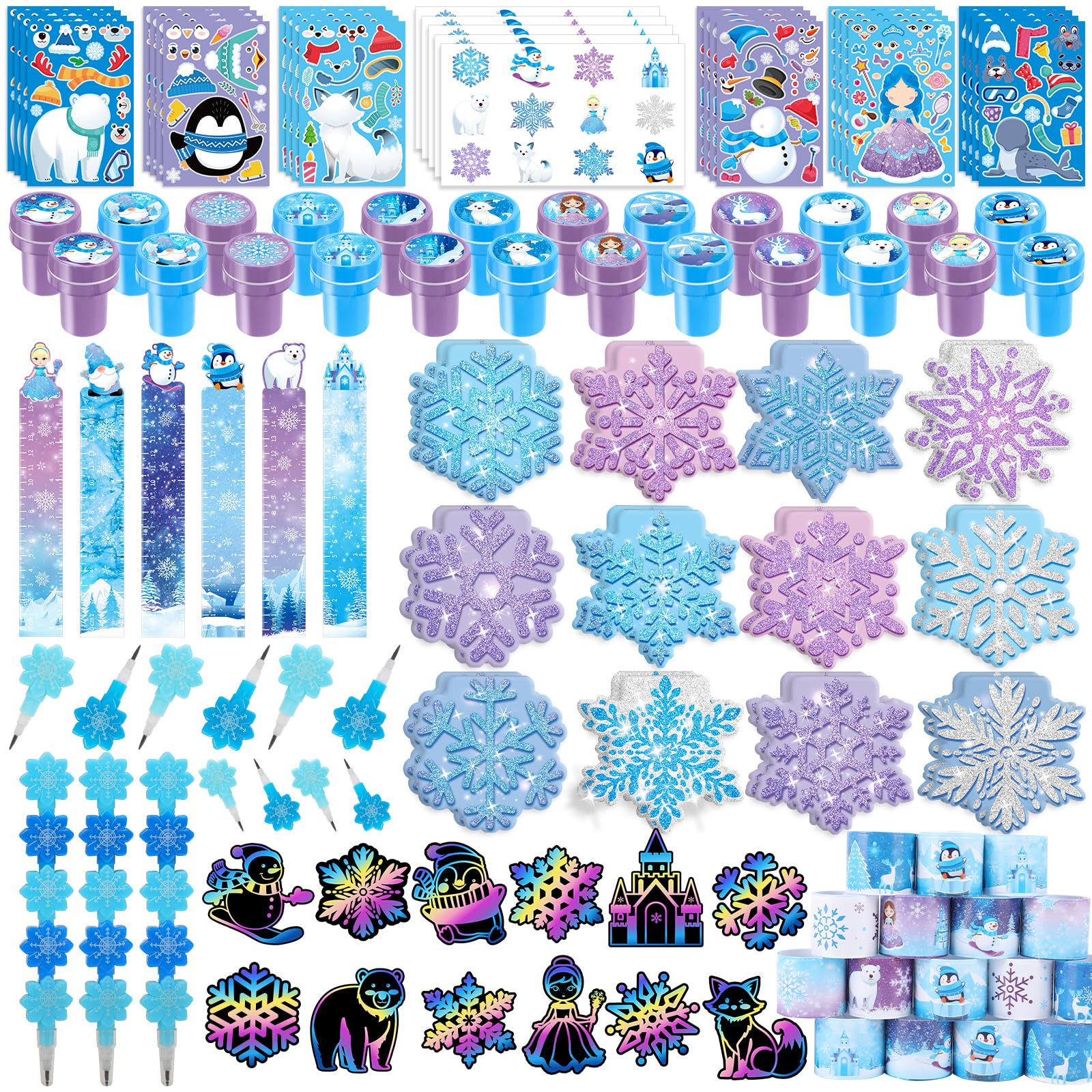 BenLouis 432Pcs Frozen School Stationery Set – Winter Snowflake Classroom Favors & Party Prizes