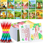 BenLouis 12 Jungle Safari Mini Coloring Books with Stacking Crayons – Zoo Animals Kids Party Favors