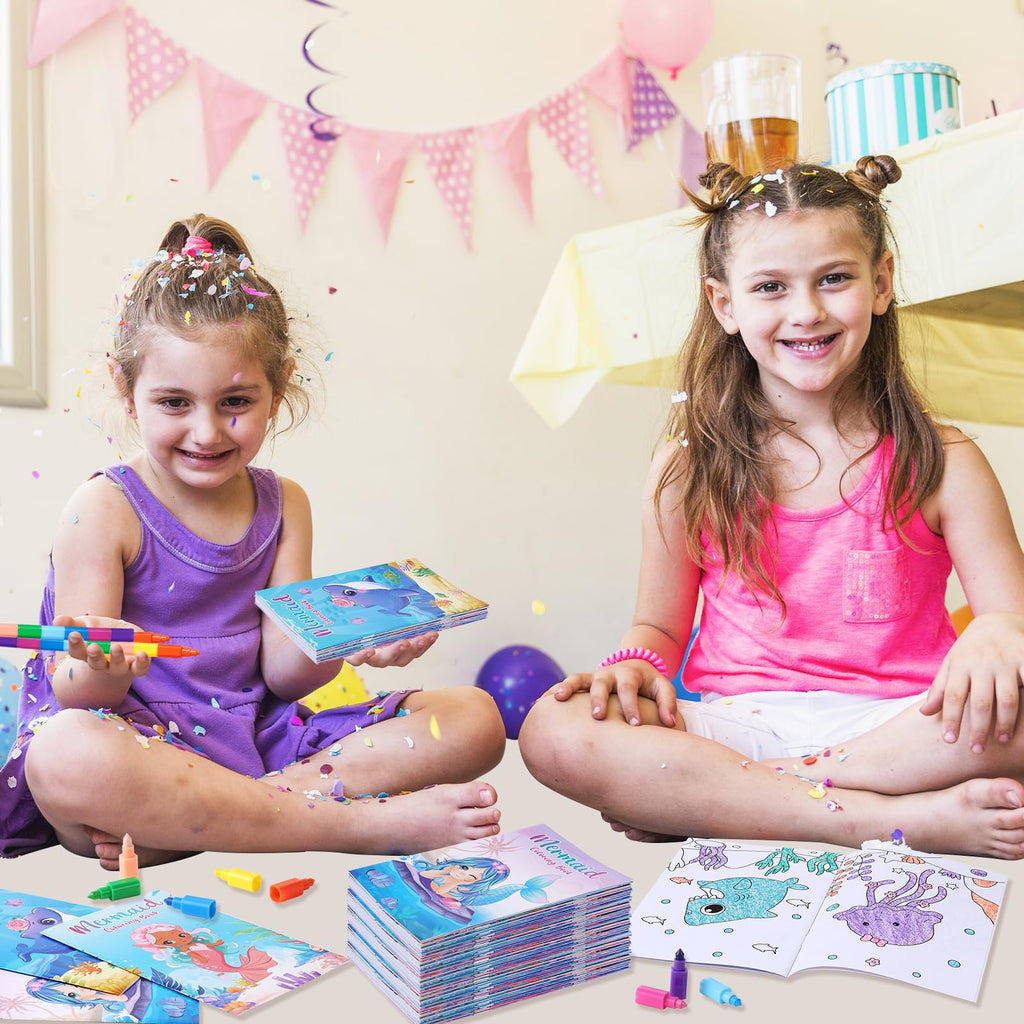 BenLouis 24 Pcs Mermaid Mini Coloring Books – Kids Party Favors & Travel Activities