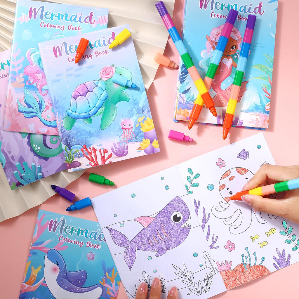 BenLouis 24 Pcs Mermaid Mini Coloring Books – Kids Party Favors & Travel Activities