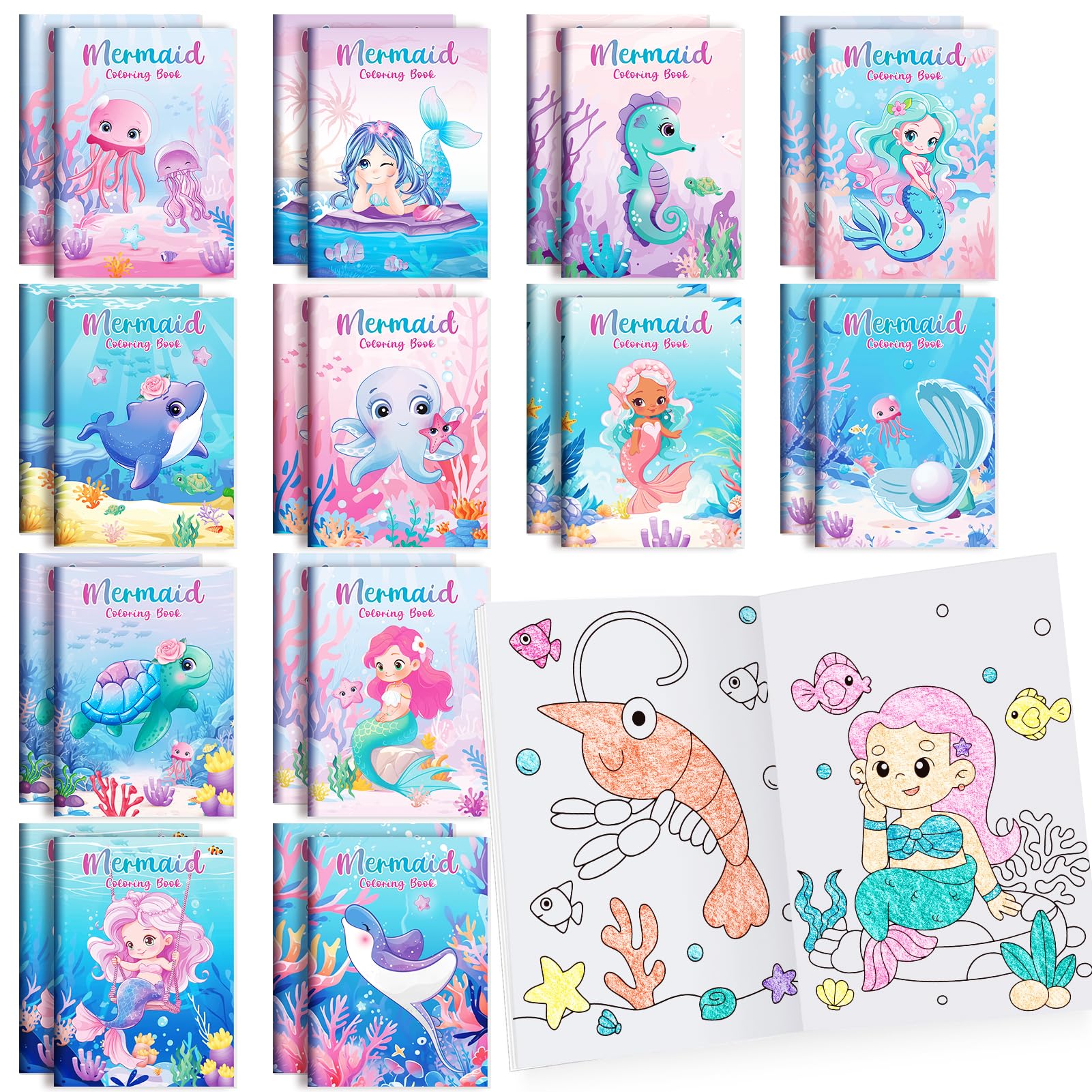 BenLouis 24 Pcs Mermaid Mini Coloring Books – Kids Party Favors & Travel Activities