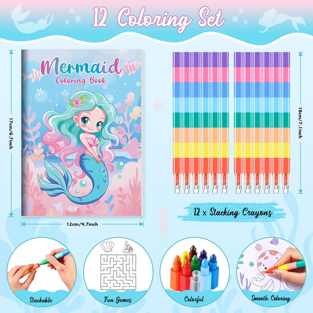 BenLouis 24 Pcs Mermaid Mini Coloring Books – Kids Party Favors & Travel Activities