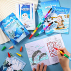 BenLouis 12 Winter Mini Coloring Books with Stacking Crayons – Kids Party Favors