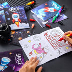 BenLouis 12 Outer Space Mini Coloring Books with Stacking Crayons – Kids Party Favors & Space Activity Set
