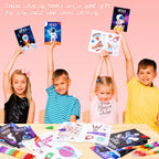 BenLouis 12 Outer Space Mini Coloring Books with Stacking Crayons – Kids Party Favors & Space Activity Set