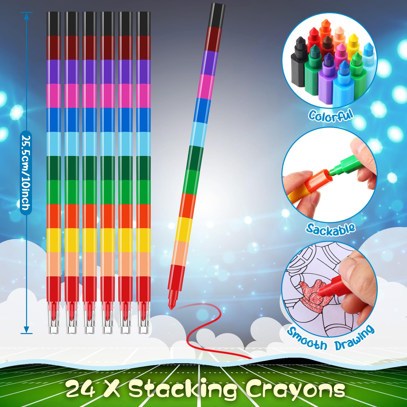 BenLouis 24 Sports Mini Coloring Books with 24 Stacking Crayons | Kids Party Favors & Classroom Activities