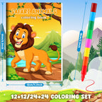 BenLouis 12 Jungle Safari Mini Coloring Books with Stacking Crayons – Zoo Animals Kids Party Favors