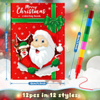 BenLouis 12 Christmas Mini Coloring Books with Stacking Crayons - Kids' Party Favors