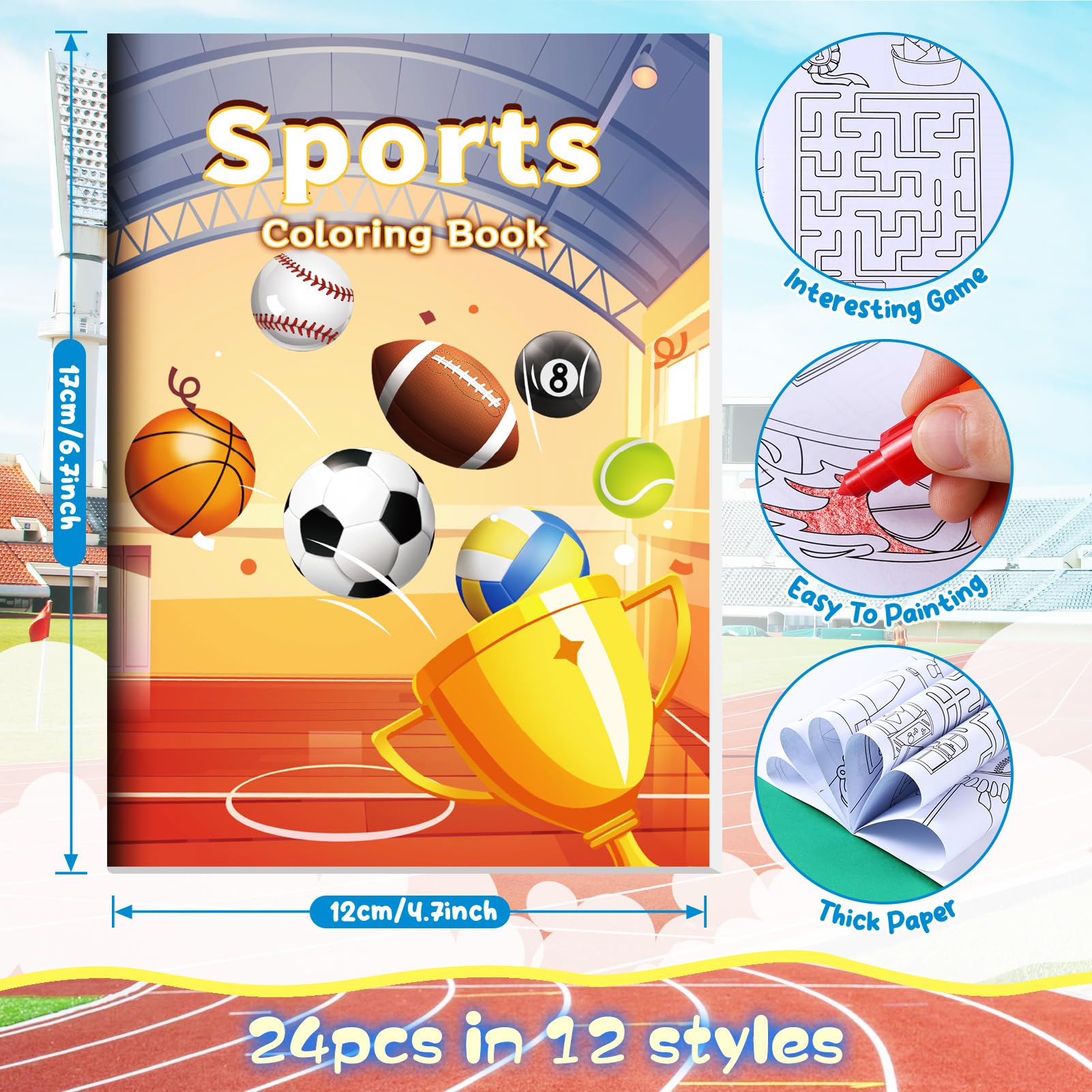 BenLouis 24 Sports Mini Coloring Books with 24 Stacking Crayons | Kids Party Favors & Classroom Activities