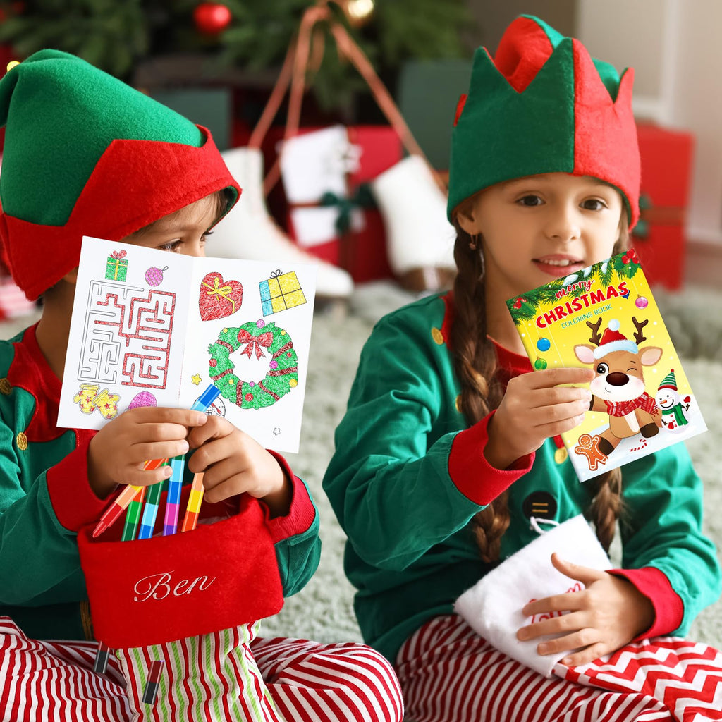 BenLouis 12 Christmas Mini Coloring Books with Stacking Crayons - Kids' Party Favors